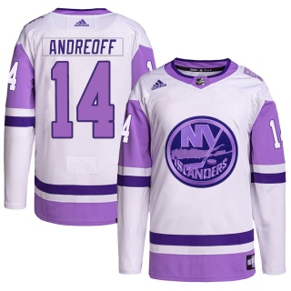 Men's Andy Andreoff New York Islanders Adidas Hockey Fights Cancer Primegreen Jersey - Authentic White/Purple
