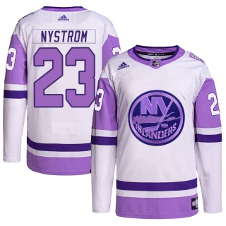 Men's Bob Nystrom New York Islanders Adidas Hockey Fights Cancer Primegreen Jersey - Authentic White/Purple
