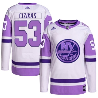 Men's Casey Cizikas New York Islanders Adidas Hockey Fights Cancer Primegreen Jersey - Authentic White/Purple