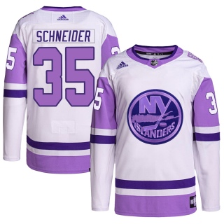 Men's Cory Schneider New York Islanders Adidas Hockey Fights Cancer Primegreen Jersey - Authentic White/Purple