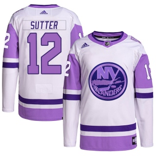 Men's Duane Sutter New York Islanders Adidas Hockey Fights Cancer Primegreen Jersey - Authentic White/Purple