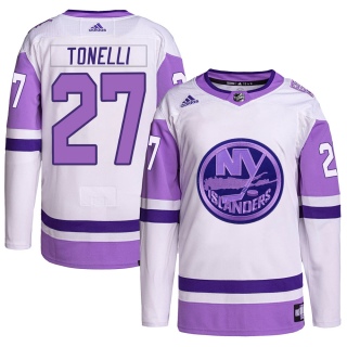 Men's John Tonelli New York Islanders Adidas Hockey Fights Cancer Primegreen Jersey - Authentic White/Purple