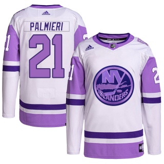 Men's Kyle Palmieri New York Islanders Adidas Hockey Fights Cancer Primegreen Jersey - Authentic White/Purple
