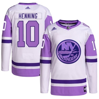 Men's Lorne Henning New York Islanders Adidas Hockey Fights Cancer Primegreen Jersey - Authentic White/Purple