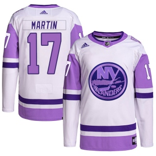 Men's Matt Martin New York Islanders Adidas Hockey Fights Cancer Primegreen Jersey - Authentic White/Purple