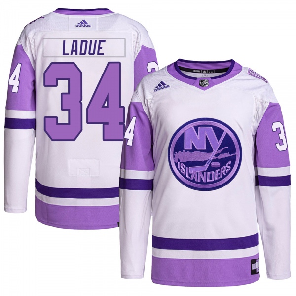 Men's Paul LaDue New York Islanders Adidas Hockey Fights Cancer Primegreen Jersey - Authentic White/Purple