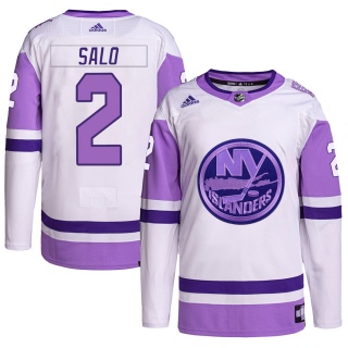Men's Robin Salo New York Islanders Adidas Hockey Fights Cancer Primegreen Jersey - Authentic White/Purple