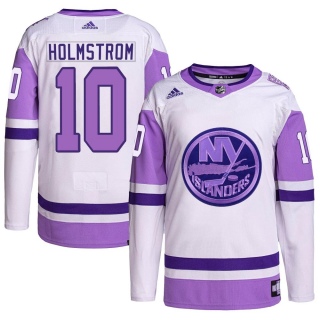Men's Simon Holmstrom New York Islanders Adidas Hockey Fights Cancer Primegreen Jersey - Authentic White/Purple