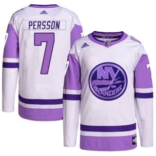 Men's Stefan Persson New York Islanders Adidas Hockey Fights Cancer Primegreen Jersey - Authentic White/Purple