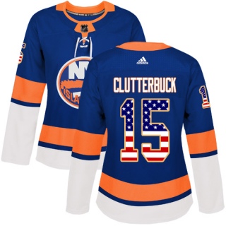 Women's Cal Clutterbuck New York Islanders Adidas USA Flag Fashion Jersey - Authentic Royal Blue
