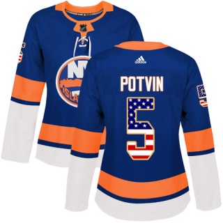Women's Denis Potvin New York Islanders Adidas USA Flag Fashion Jersey - Authentic Royal Blue