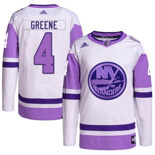 Youth Andy Greene New York Islanders Adidas Hockey Fights Cancer Primegreen Jersey - Authentic White/Purple