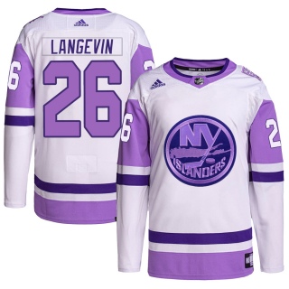 Youth Dave Langevin New York Islanders Adidas Hockey Fights Cancer Primegreen Jersey - Authentic White/Purple