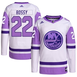 Youth Mike Bossy New York Islanders Adidas Hockey Fights Cancer Primegreen Jersey - Authentic White/Purple