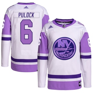 Youth Ryan Pulock New York Islanders Adidas Hockey Fights Cancer Primegreen Jersey - Authentic White/Purple