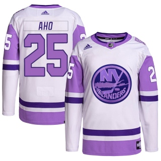 Youth Sebastian Aho New York Islanders Adidas Hockey Fights Cancer Primegreen Jersey - Authentic White/Purple